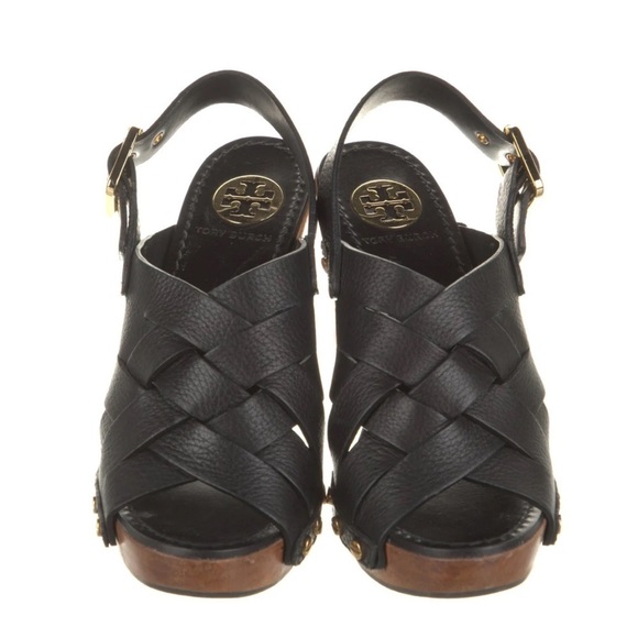 Tory Burch Wooden Platform Leather Studded Sandals - Picture 4 of 11